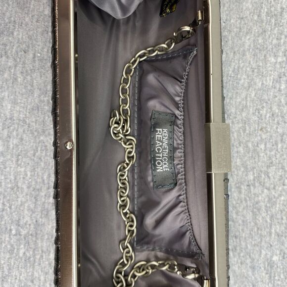 Kenneth Cole Reaction Purse Womens Silver Rolled Clutch Chain Strap Handbag - Picture 5 of 10